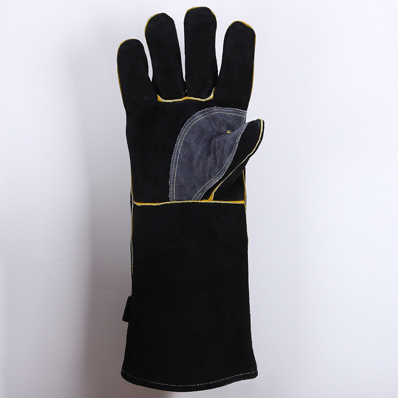 Cowhide Lengthened Patchwork BBQ Gloves Fireplace Oven