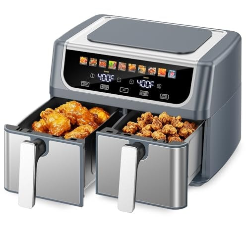 Double-basket Air Fryer, With A 9.5-liter Large Capacity, Independent Temperature Control, And 10 Preset Modes