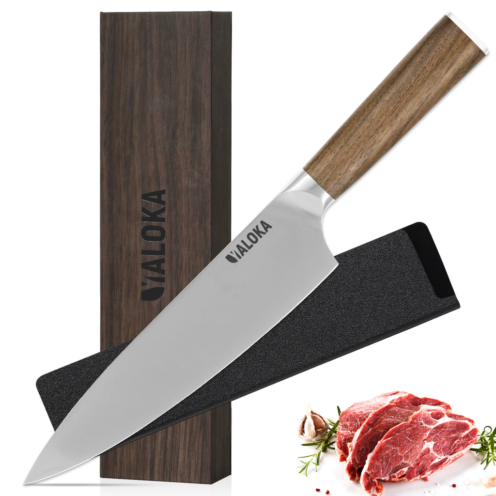 Culivon 8-Inch Professional Japanese Chef Knife – Ultra Sharp Gyuto Kitchen Knife with Full Tang Natural Wood Handle & Gift Box