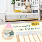 Twin House Bed With Trundle, 77.95'' Wooden Playhouse Bed Frame For Kids With Safety Rails & Window--A-B Combo Sale, Please Do Not Purchase Individually
