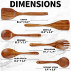 Six-piece Wooden Cooking Spoon Set – Heat-resistant, Smooth Teak Wood For A Comfortable Grip – Lightweight And Durable – Easy To Clean And Perfect For Non-stick Cookware.