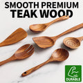 Six-piece Wooden Cooking Spoon Set – Heat-resistant, Smooth Teak Wood For A Comfortable Grip – Lightweight And Durable – Easy To Clean And Perfect For Non-stick Cookware.