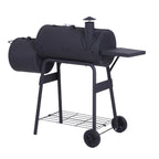 Charcoal BBQ, Portable Grill with Wheels, All-in-One Grill, Side vent, Two Shelves and Metal Grating, Lit-Mounted Thermometer, Wooden Handle, for Outdoor Cooking, Black