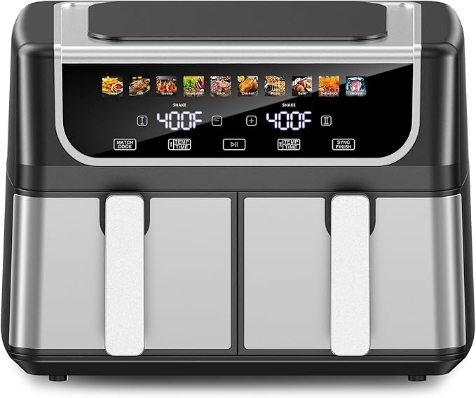Double-basket Air Fryer, With A 9.5-liter Large Capacity, Independent Temperature Control, And 10 Preset Modes